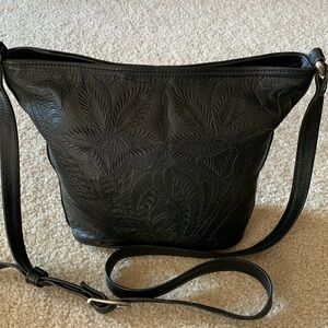 JL Saldivar Hand Crafted Tooled Leather Black Shoulder Bag